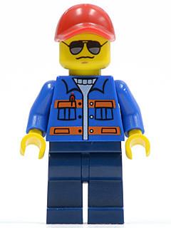 LEGO Minifigure-Blue Jacket with Pockets and Orange Stripes, Dark Blue Legs, Red Cap with Hole, Sunglasses-Town / City / Train-CTY500-Creative Brick Builders
